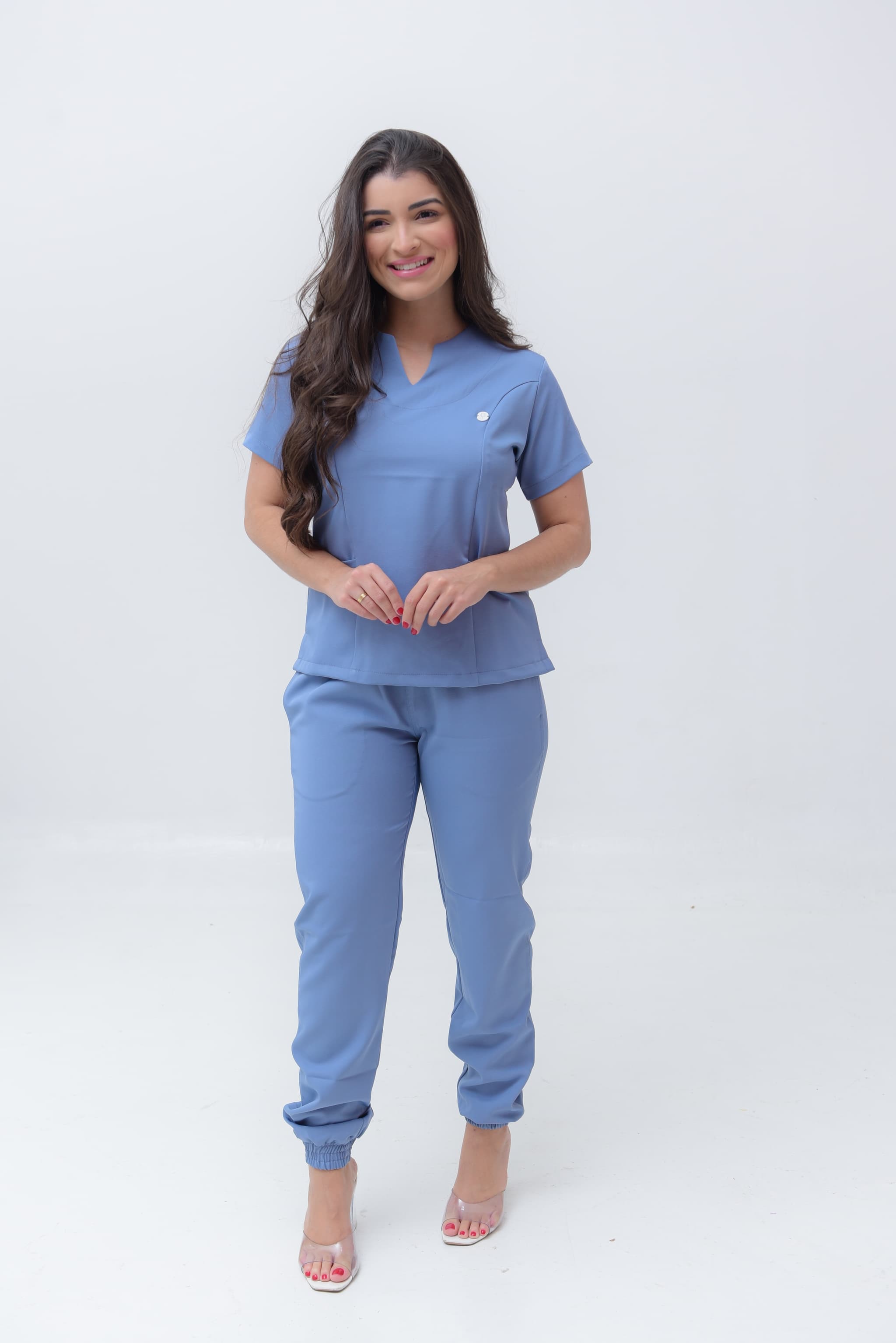 Jaleco Conjunto Scrub Feminino - Jaleca - Azul Pastel, GG