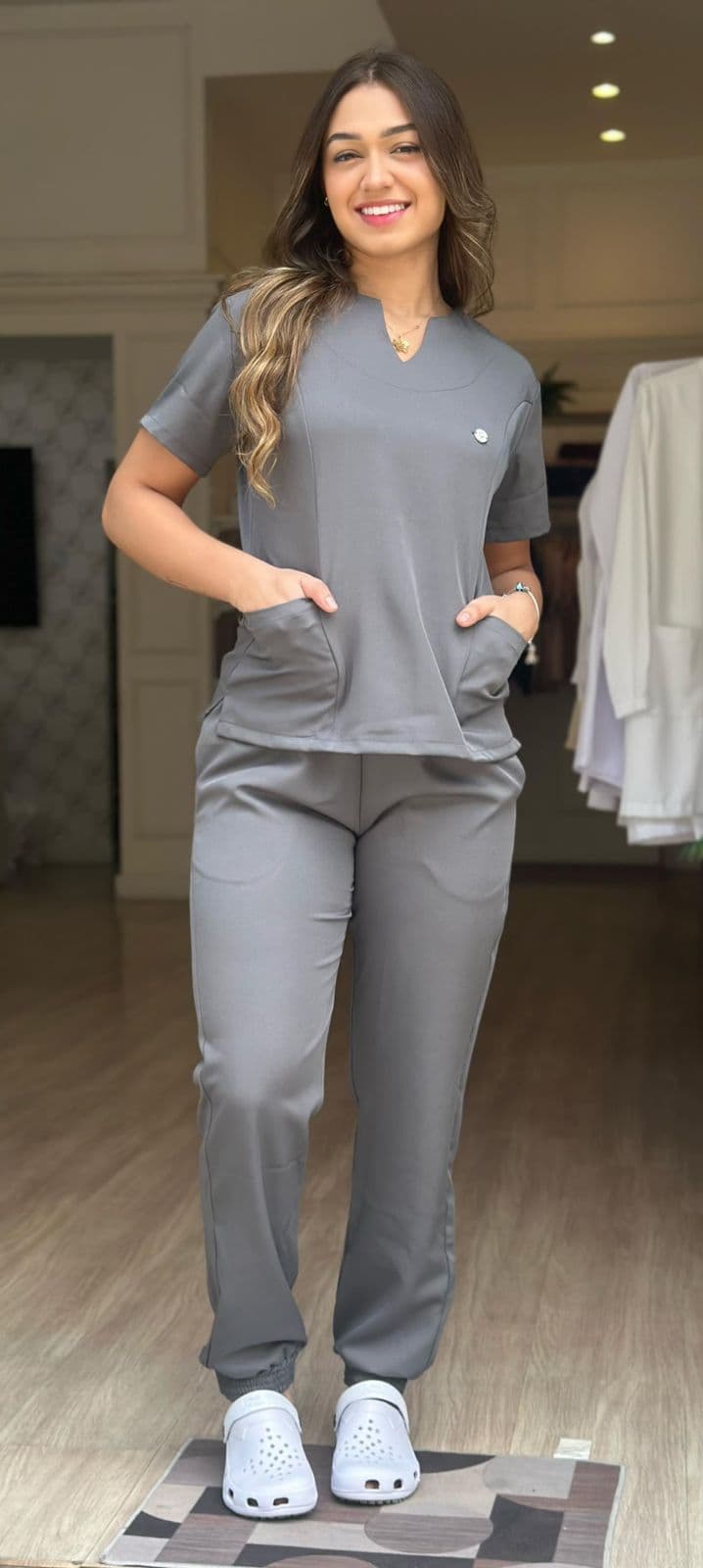 Jaleco Conjunto Scrub Feminino - Jaleca - Chumbo, GG
