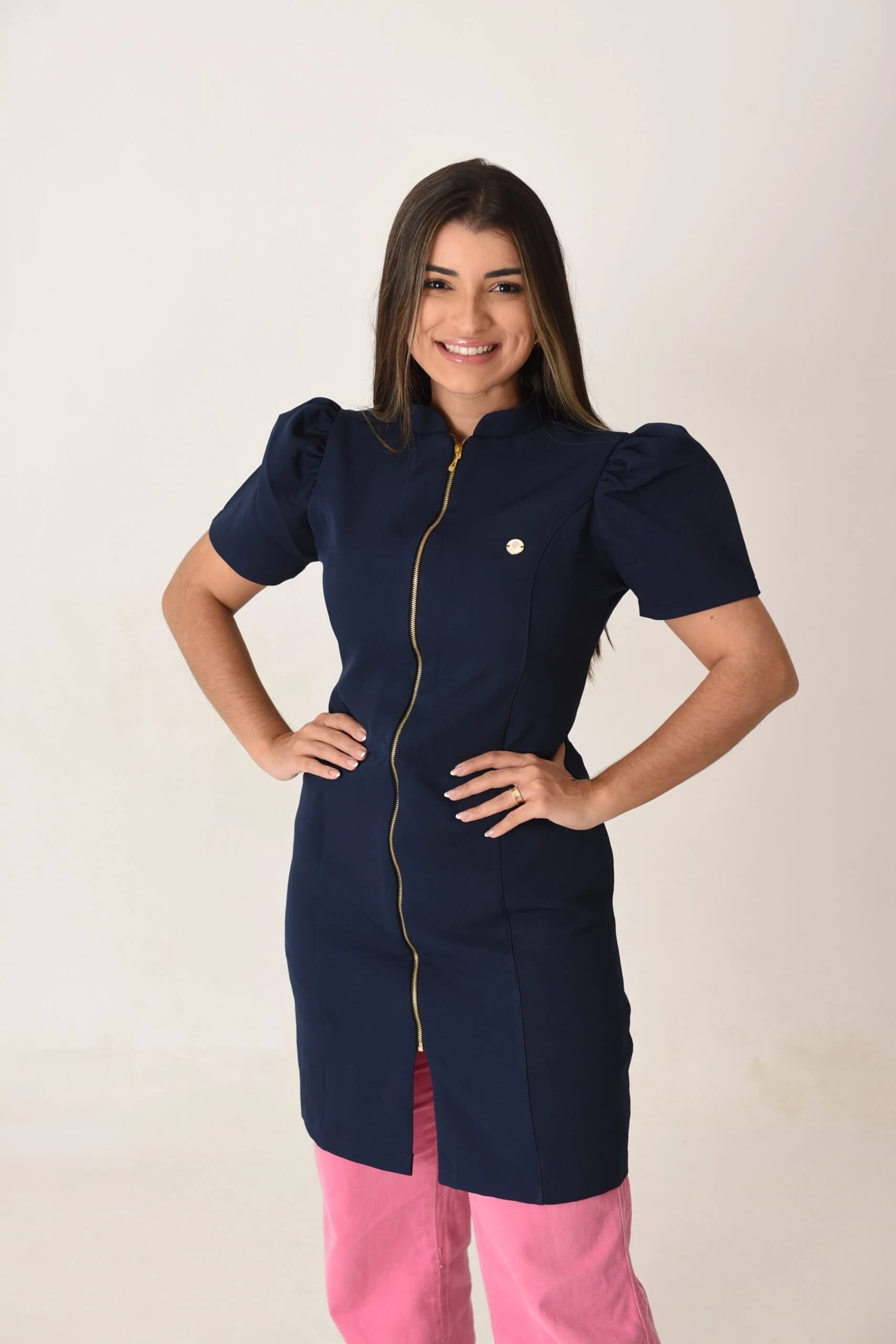 Jaleco Slim Princesa Manga Curta Feminino - Jaleca - Marinho, GG