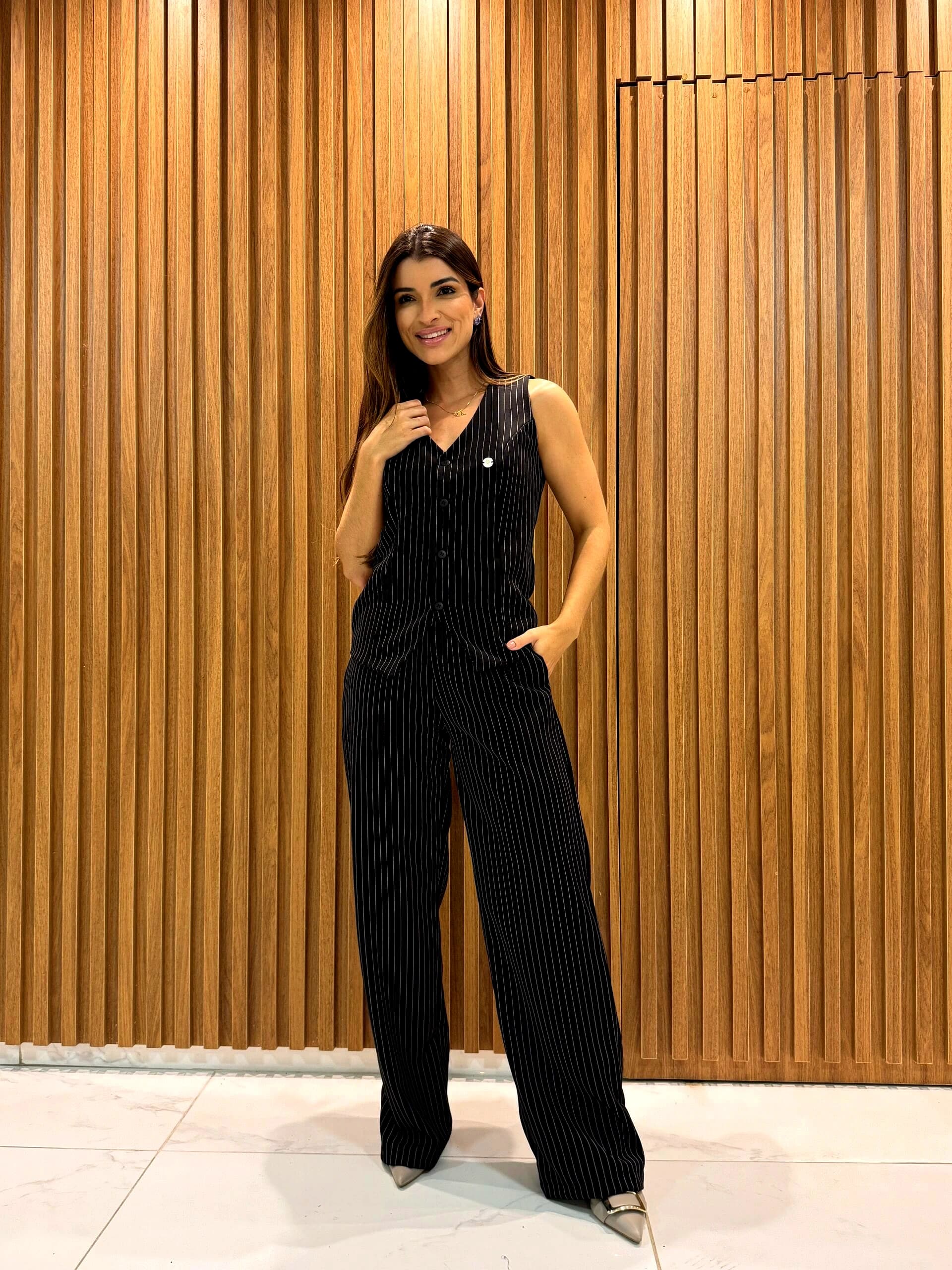 Jaleco Conjunto Executiva Feminino - Jaleca - Preto Giz, G