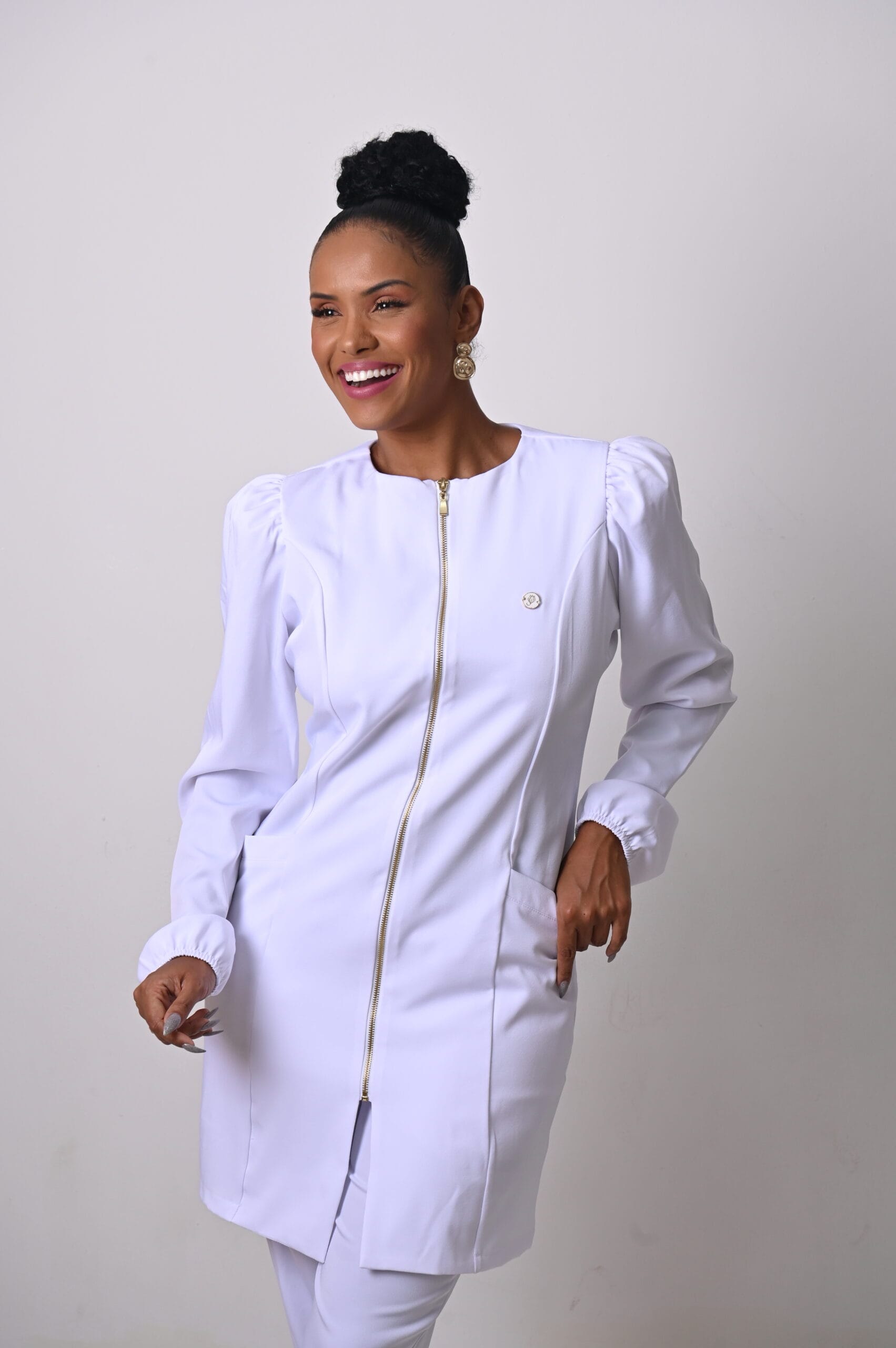 Jaleco Feminino Slim Gold Premium Branco com Elastano - Jaleca Branco