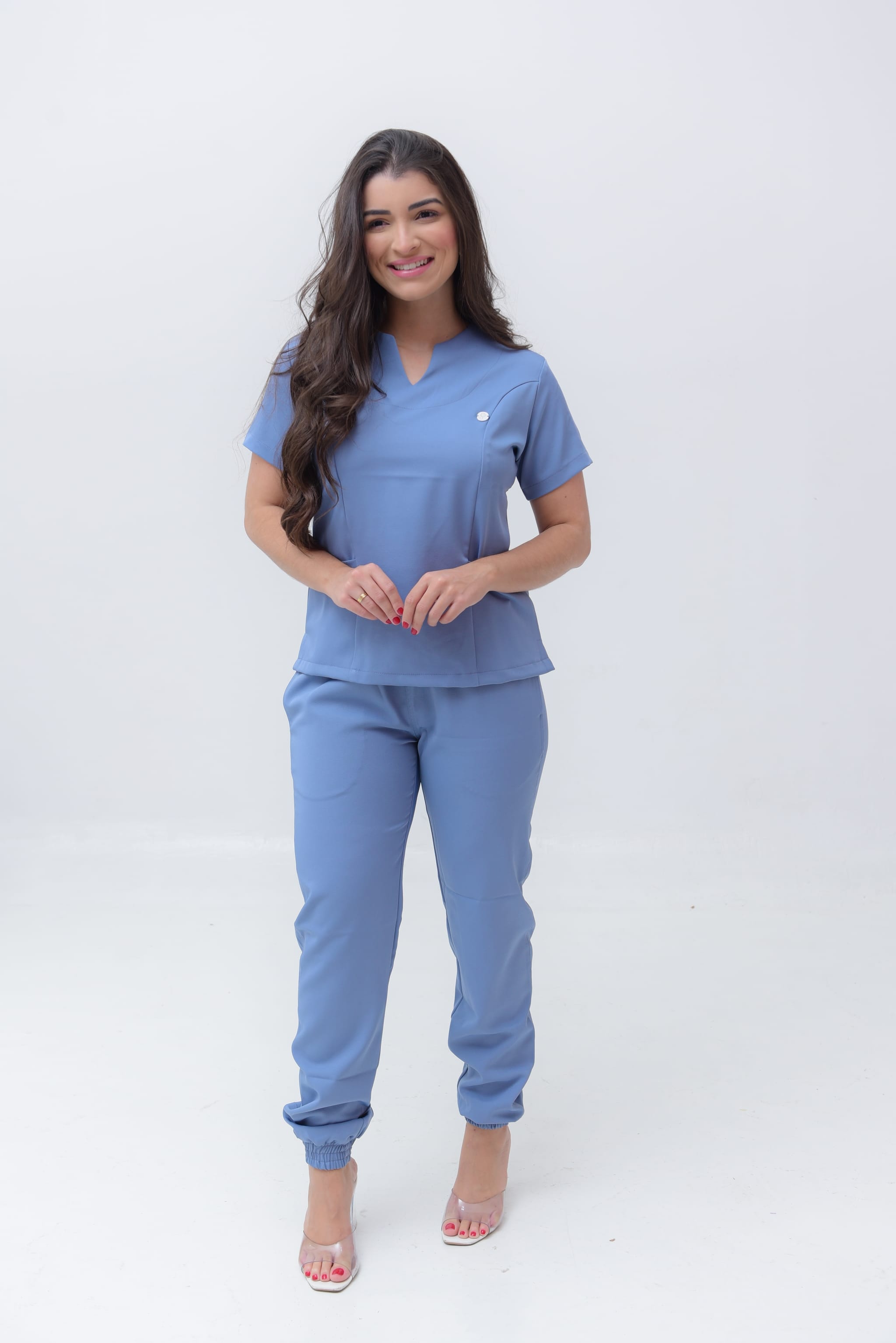 Jaleco Conjunto Scrub Feminino - Jaleca - Azul Pastel, GG