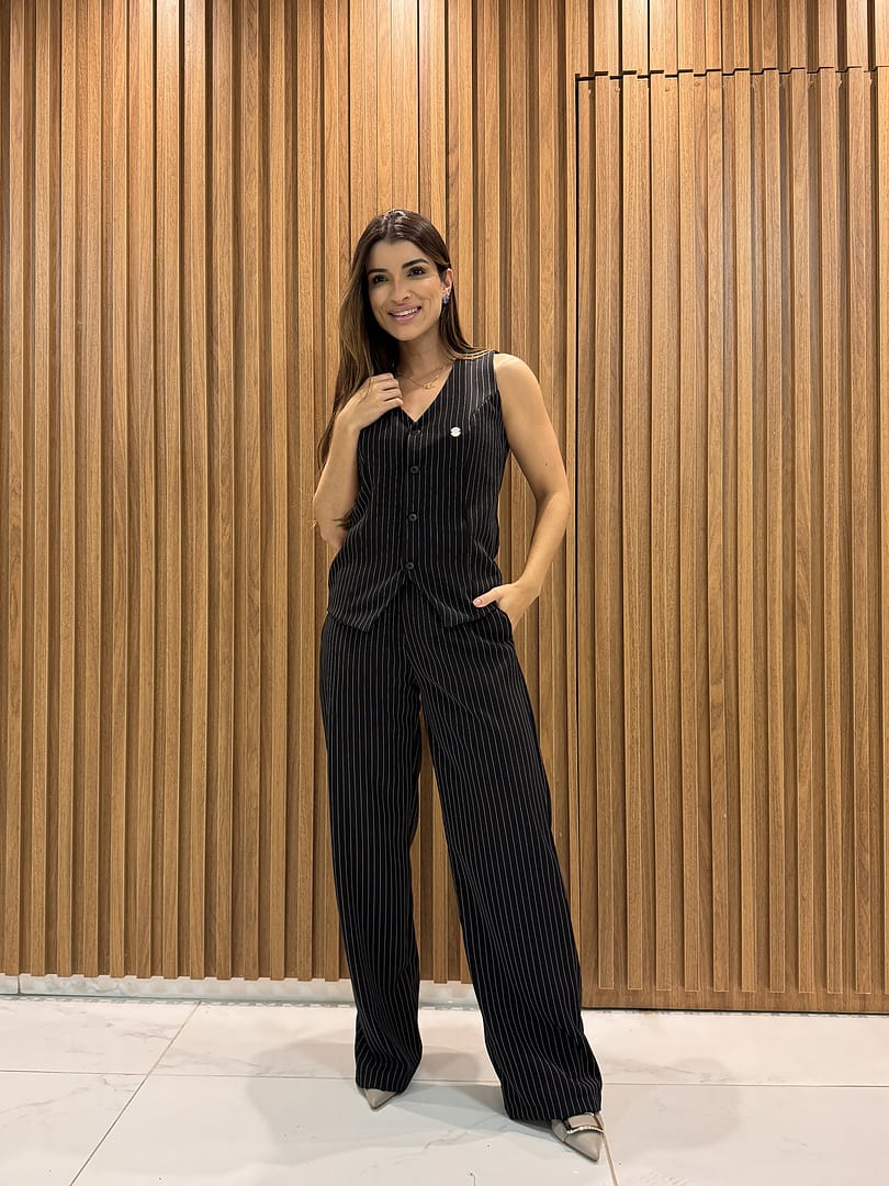 Jaleco Conjunto Executiva Feminino - Jaleca - Preto Giz, GG
