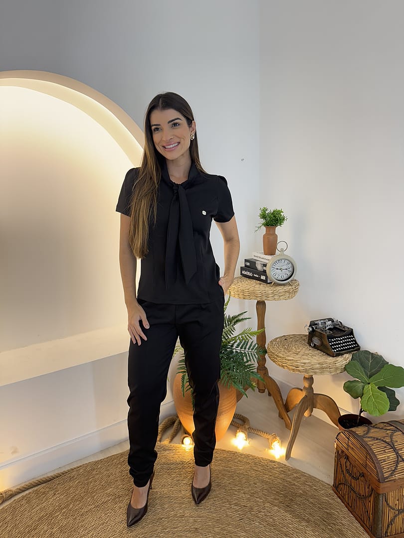 Jaleco Conjunto Laço Feminino - Jaleca - Preto, P