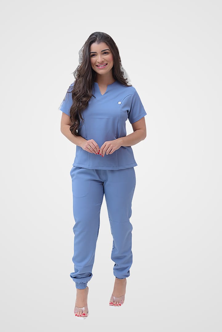 Jaleco Conjunto Scrub Feminino - Jaleca - Azul Pastel, GG