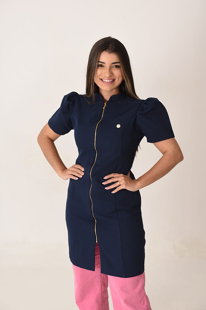 Jaleco Slim Princesa Manga Curta Feminino - Jaleca - Marinho, G