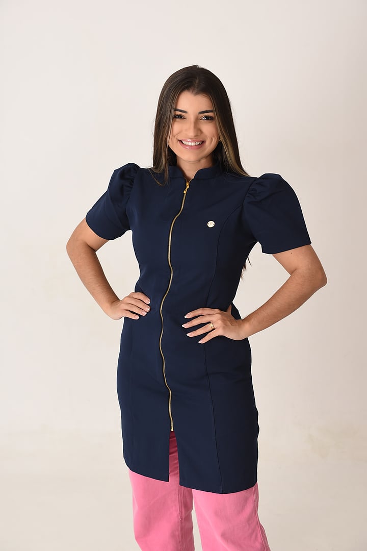 Jaleco Slim Princesa Manga Curta Feminino - Jaleca - Marinho, G