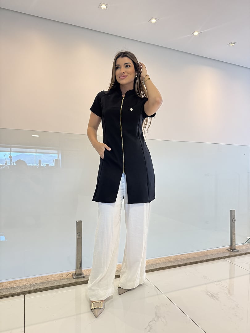 Jaleco Slim Tradicional Manga Curta Feminino - Jaleca - Preto, G