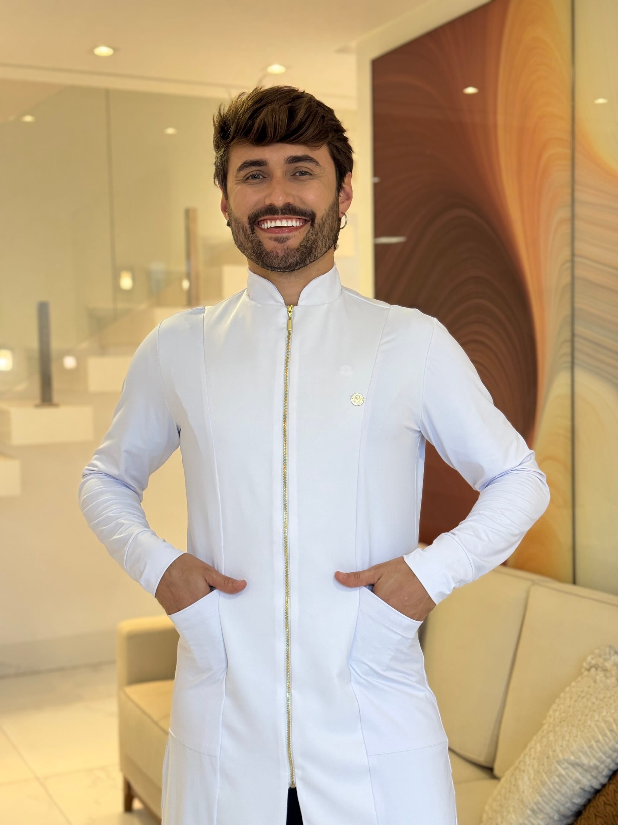 Jaleco Slim New com Malha Tecnológica Masculino - Jaleca Branco